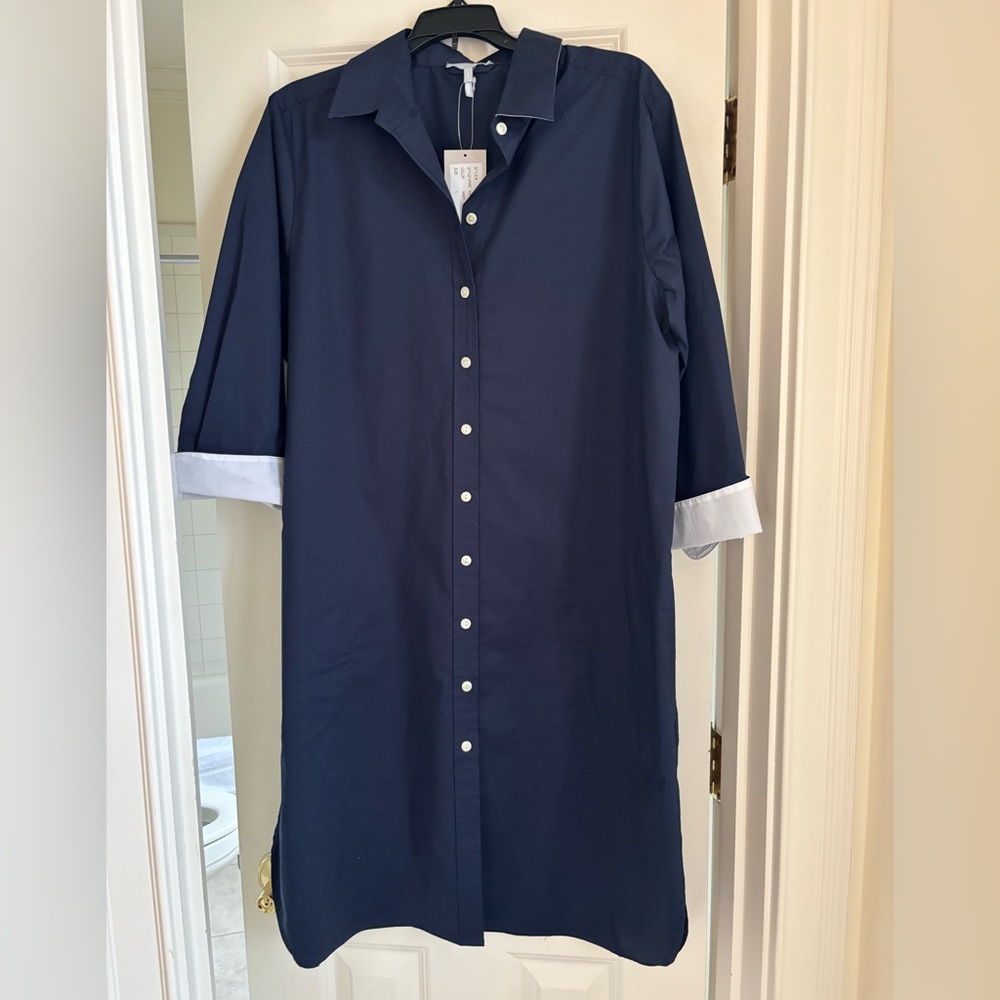 Hinson Wu Navy shirtwaist dress with optional belted waist. NWT, Size L
